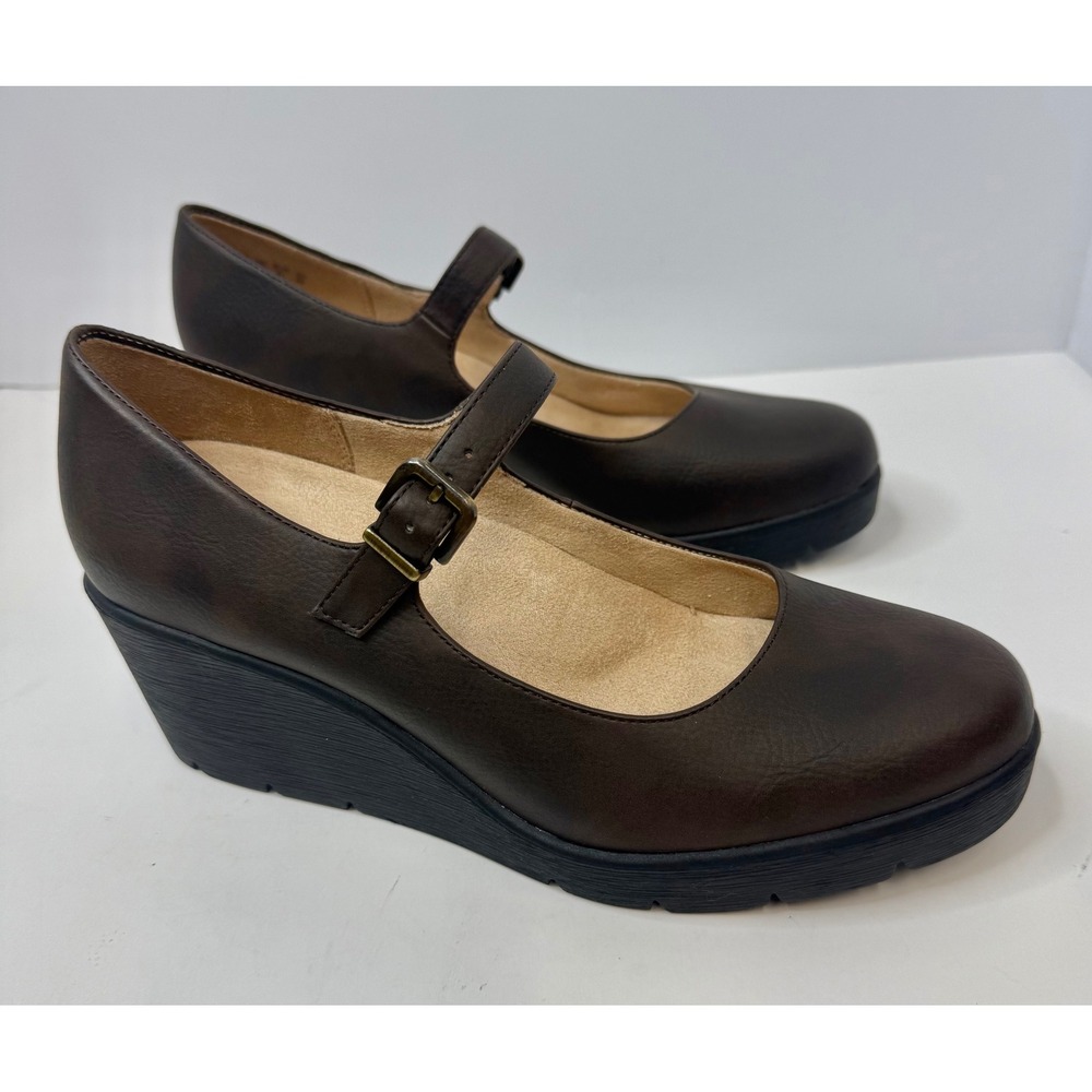 Naturalizer Soul Mary Jane Wedge Heels Size 10 W Adore brown faux leather